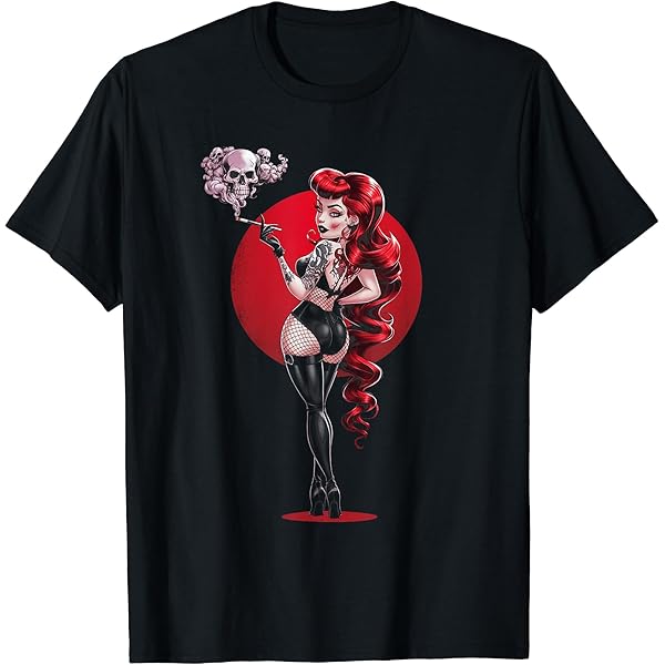 burlesque gather shirt 黒白 Gothic Burlesque Pinup In Fishnets T-shirt | Goth Punk Rockabilly